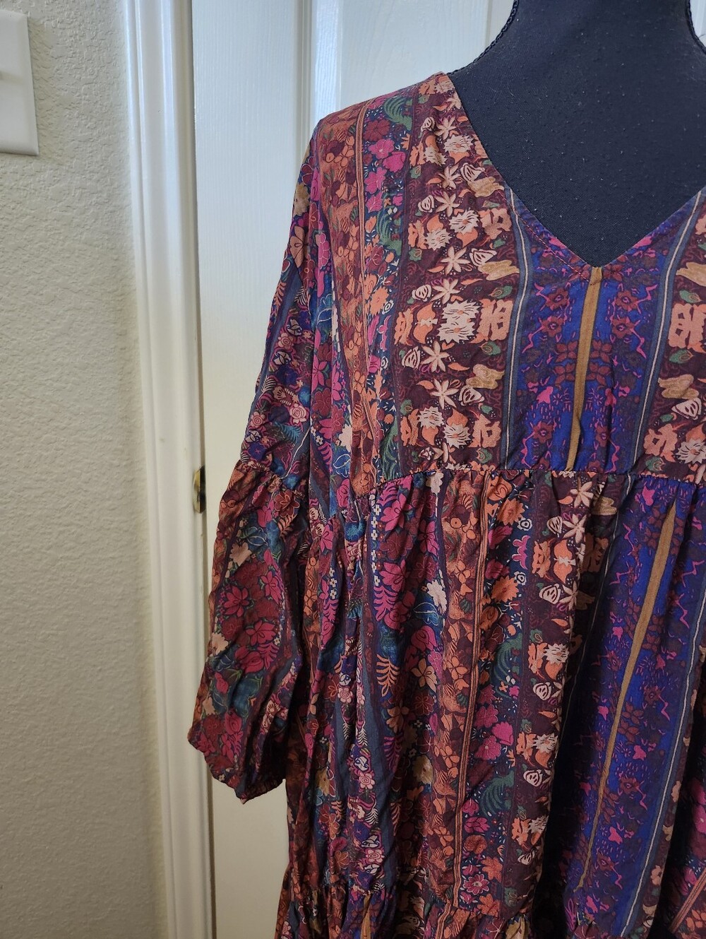 Natural Life Bohemian Floral Tiered Maxi Dress - Burgundy Multi Xxl - Picture 4 of 16